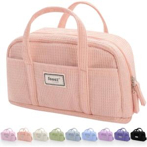 imageSooez Large Pencil Case Pouch Extra Big Pencil Bag with 5 Compartments Pen Case Wide Opening Soft Corduroy Pen Bag Organizer with Zipper Cute Aesthetic School Supplies for Teen Girls PinkCoral