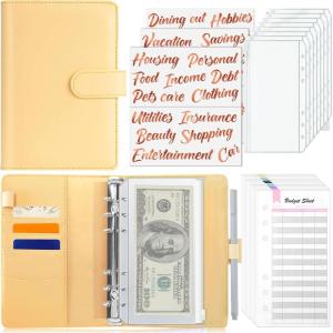 imageSooez Money Organizer for Cash A6 Budget Binder with Zipper Envelopes Rose Gold Sticky Labels ampamp Extra Thick Expense Sheets Money Saving Binder Budget Book with Cash Envelopes for BudgetingYellowA Yellow