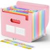 imageSooez Accordion File Organizer 13 Pockets Expanding File Folder Portable Monthly Paper Bill Tax Receipt Organizer Letter A4 Size Document Holder with Blank Labels BlackPink
