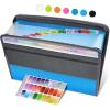 imageSooez Accordion File Organizer with Safe Zipper 12 Pocket Expanding File Folder with Front Pencil Pouch Portable Monthly Paper Bill Tax Receipt Organizer School Office Supplies Letter Size GreyBlue