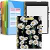 imageSooez Clipboard Folio with Refillable Notepad Folder with 10 Storage Pockets for Letter Size Spiral Clipboard Notebook Cute Portfolio for School Office Nursing Blue FloralDaisy  Black