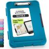 imageSooez Reinforced Clipboard with Storage Inner Plastic Folder Attached Heavy Duty Plastic Clip Boards 85x11 with Pen Holder High Capacity Nursing Clipboard for Teacher Office Home Letter  A4 SizeGrey Blue