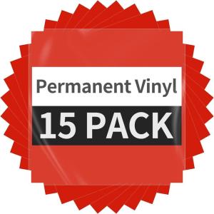 imagePermanent Vinyl  15Pack Adhesive Vinyl Assorted Colors Permanent Bundle with PET Backing Never Residue 12quot x 118quot Waterproof Outdoor for Home Decor Car Sticker Fit All Cutting MachineGlossy Red