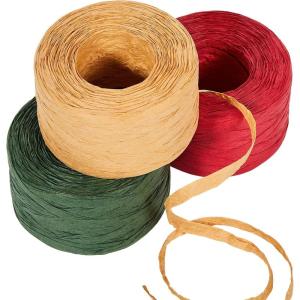 imageSooez 3 Roll Raffia Ribbon String 984 Feet Wrapping Raffia Paper String Ribbon Packing Paper Twine for Craft DIY Supply Christmas 328Feet Each RollRedgreennatural