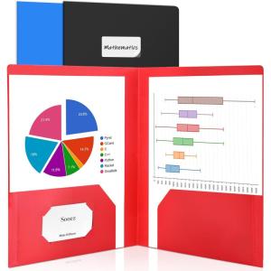imageSooez 7 Pack Folders with Pockets 2 Pocket Folders with Extra Labels Plastic Folder with Pockets Heavy Duty File Folder Bulk School Business Office Filing SuppliesRed  Black  Blue