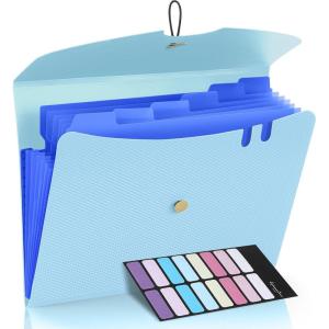 imageSooez 7 Pocket Expanding File Folder Premium Accordion File Organizer Letter Size Folders for Documents Sleek Filing Folders with Bungee Closure Portable Folders for School Office Supplies GreenSky Blue
