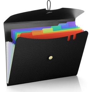 imageSooez 7 Pocket Expanding File Folder Premium Accordion File Organizer Letter Size Folders for Documents Sleek Filing Folders with Bungee Closure Portable Folders for School Office Supplies GreenBlackrainbow Sleeves