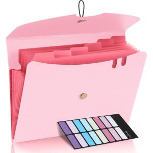 imageSooez 7 Pocket Expanding File Folder Premium Accordion File Organizer Letter Size Folders for Documents Sleek Filing Folders with Bungee Closure Portable Folders for School Office Supplies GreenPink
