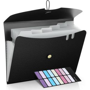 imageSooez 7 Pocket Expanding File Folder Premium Accordion File Organizer Letter Size Folders for Documents Sleek Filing Folders with Bungee Closure Portable Folders for School Office Supplies GreenBlacktransparent Sleeves