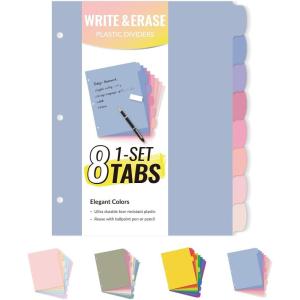 imageSooez 8 Tabs LongLasting Plastic Write ampamp Erase Large Tabs Dividers for 3 Ring Binder Aesthetic Cute Pastel Binder Dividers for Student Teacher Office Home Organizers 1 Set Pastel ColorMuted