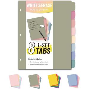 imageSooez 8 Tabs LongLasting Plastic Write ampamp Erase Large Tabs Dividers for 3 Ring Binder Aesthetic Cute Pastel Binder Dividers for Student Teacher Office Home Organizers 1 Set Pastel ColorDusty Color