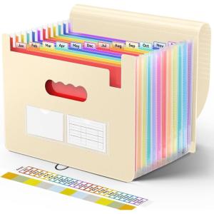 imageSooez Accordion File Organizer 13 Pockets Expanding File Folder Portable Monthly Paper Bill Tax Receipt Organizer Letter A4 Size Document Holder with Blank Labels BlackYellow