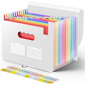 imageSooez Accordion File Organizer 13 Pockets Expanding File Folder Portable Monthly Paper Bill Tax Receipt Organizer Letter A4 Size Document Holder with Blank Labels BlackWhite