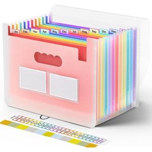 imageSooez Accordion File Organizer 13 Pockets Expanding File Folder Portable Monthly Paper Bill Tax Receipt Organizer Letter A4 Size Document Holder with Blank Labels BlackRed