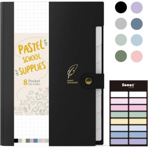 imageSooez Aesthetic 8 Pocket Accordion File Organizer Pastel Expanding File Folder for Important Document with Labels Portable Receipt Bill Organizer for Office School Supplies Letter Size Olive GreenBlack