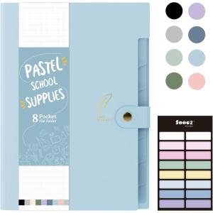 imageSooez Aesthetic 8 Pocket Accordion File Organizer Pastel Expanding File Folder for Important Document with Labels Portable Receipt Bill Organizer for Office School Supplies Letter Size Olive GreenLight Blue