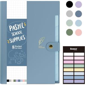 imageSooez Aesthetic 8 Pocket Accordion File Organizer Pastel Expanding File Folder for Important Document with Labels Portable Receipt Bill Organizer for Office School Supplies Letter Size Olive GreenAll Haze Blue