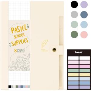 imageSooez Aesthetic 8 Pocket Accordion File Organizer Pastel Expanding File Folder for Important Document with Labels Portable Receipt Bill Organizer for Office School Supplies Letter Size Olive GreenBeige