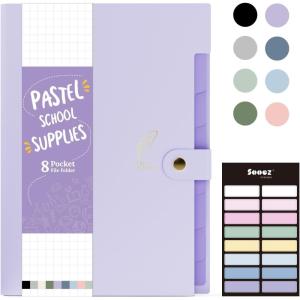 imageSooez Aesthetic 8 Pocket Accordion File Organizer Pastel Expanding File Folder for Important Document with Labels Portable Receipt Bill Organizer for Office School Supplies Letter Size Olive GreenAll Light Purple