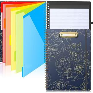 imageSooez Clipboard Folio with Refillable Notepad Folder with 10 Storage Pockets for Letter Size Spiral Clipboard Notebook Cute Portfolio for School Office Nursing Blue FloralNavy Floral