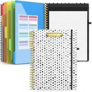 imageSooez Clipboard Folio with Refillable Notepad Folder with 10 Storage Pockets for Letter Size Spiral Clipboard Notebook Cute Portfolio for School Office Nursing Blue FloralBlack Dots