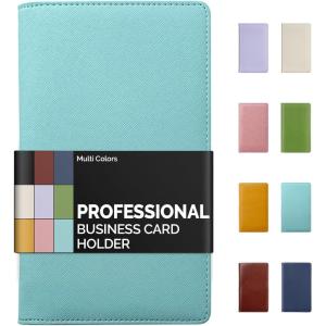 imageSooez Leather Professional Business Card Book Holder Organizer 240 Capacity Credit Card Booklet PU Name Cards Holder Storage File for Men Women 77 x 45 Inch BlackMint Green