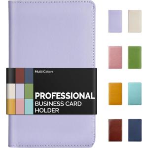 imageSooez Leather Professional Business Card Book Holder Organizer 240 Capacity Credit Card Booklet PU Name Cards Holder Storage File for Men Women 77 x 45 Inch BlackPurple
