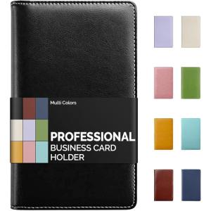 imageSooez Leather Professional Business Card Book Holder Organizer 240 Capacity Credit Card Booklet PU Name Cards Holder Storage File for Men Women 77 x 45 Inch BlackBlack