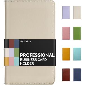 imageSooez Leather Professional Business Card Book Holder Organizer 240 Capacity Credit Card Booklet PU Name Cards Holder Storage File for Men Women 77 x 45 Inch BlackBeige