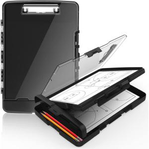 imageSooez Original Clipboard with 2 Storage ampamp Pen Holder Heavy Duty Clip Boards 85x11 with Dual Storage Clearview Dry Erase Coach Clipboard with Real Hinge High Capacity School ampamp Office SuppliesBlack