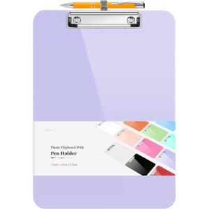 imageSooez Plastic Clipboard with Pen Holder 10 Thicker Clip Boards 85x11 with Low Profile Clip Cute Hanging Clipboard Standard Letter Size A4 for Women Kid Teacher Office ampamp School Supplies BlackLight Purple