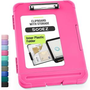 imageSooez Reinforced Clipboard with Storage Inner Plastic Folder Attached Heavy Duty Plastic Clip Boards 85x11 with Pen Holder High Capacity Nursing Clipboard for Teacher Office Home Letter  A4 SizeRose Pink