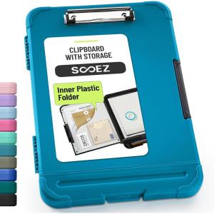 imageSooez Reinforced Clipboard with Storage Inner Plastic Folder Attached Heavy Duty Plastic Clip Boards 85x11 with Pen Holder High Capacity Nursing Clipboard for Teacher Office Home Letter  A4 SizeGrey Blue