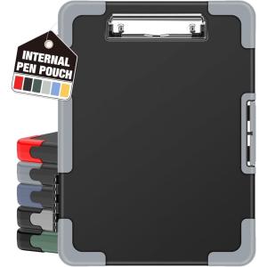 imageSooez Toughest Clipboard with Storage Internal Pen Pouch Included Letter A4 Size Shockproof Heavy Duty Plastic Clip Boards 85x11 High Capacity Clipboards Box Case for Contractor Trucker DriverBlack  Gray Corner