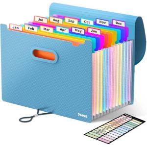 imageSooez Upgraded Accordion File Organizer Expanding File Folder with Deeper 12 Pockets  Never Cover Up Index Tabs Monthly Bill Paper Receipt Document Organizer Letter A4 Size for Home Office SchoolNavy Blue With Rainbow Pocket