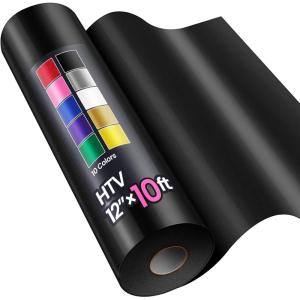 image12quot x 10ft Heat Transfer Vinyl HTV Rolls Black Sooez HTV Vinyl for TShirt Iron on Vinyl Easy to Cut ampamp Weed for DIY Heat Vinyls DesignBlack