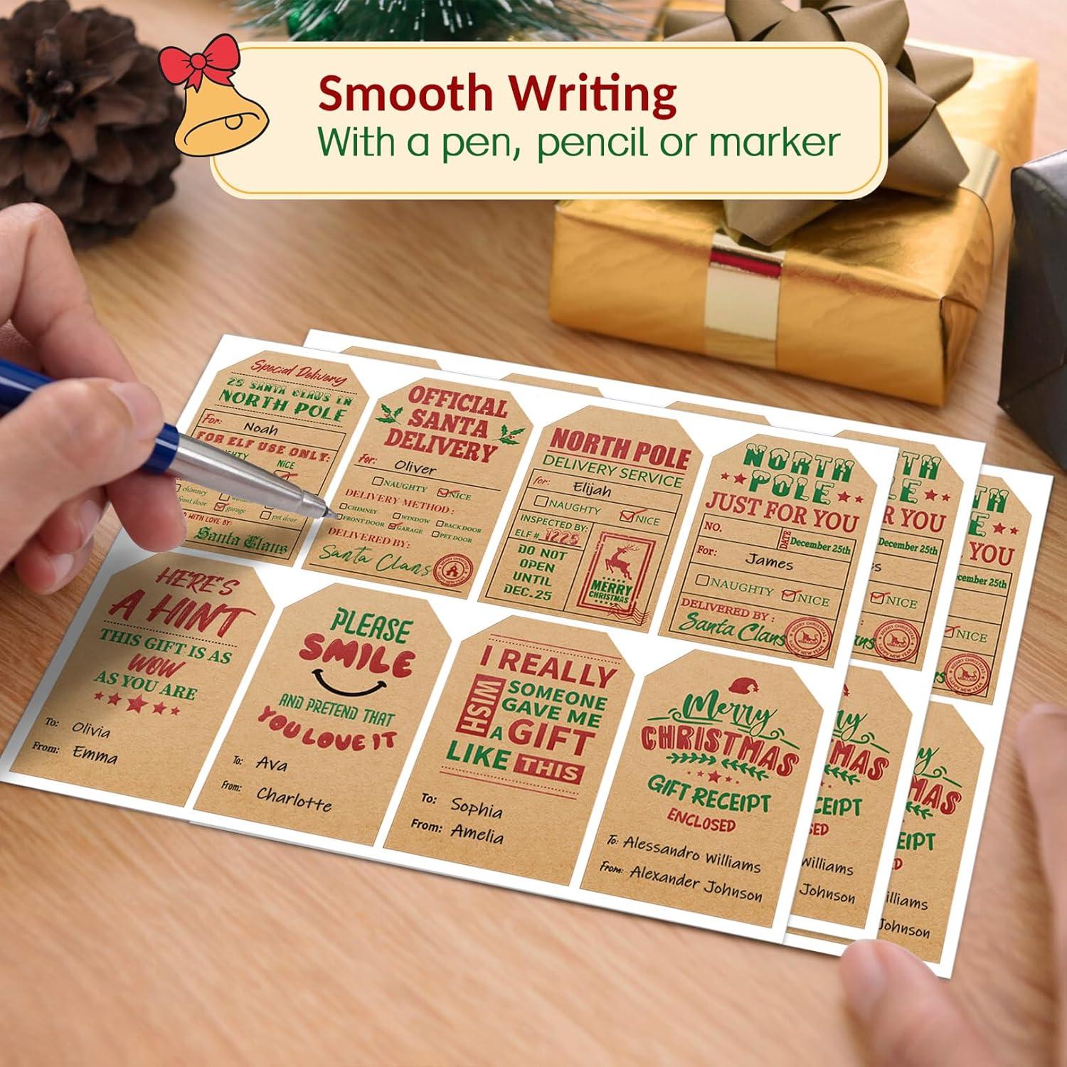 imageSooez 120pcs Tags Natural Kraft Labels Stickers for Presents 2quot x 3quot Self Adhesive From Santa Gift Tags North Pole Approved Wrapping Paper