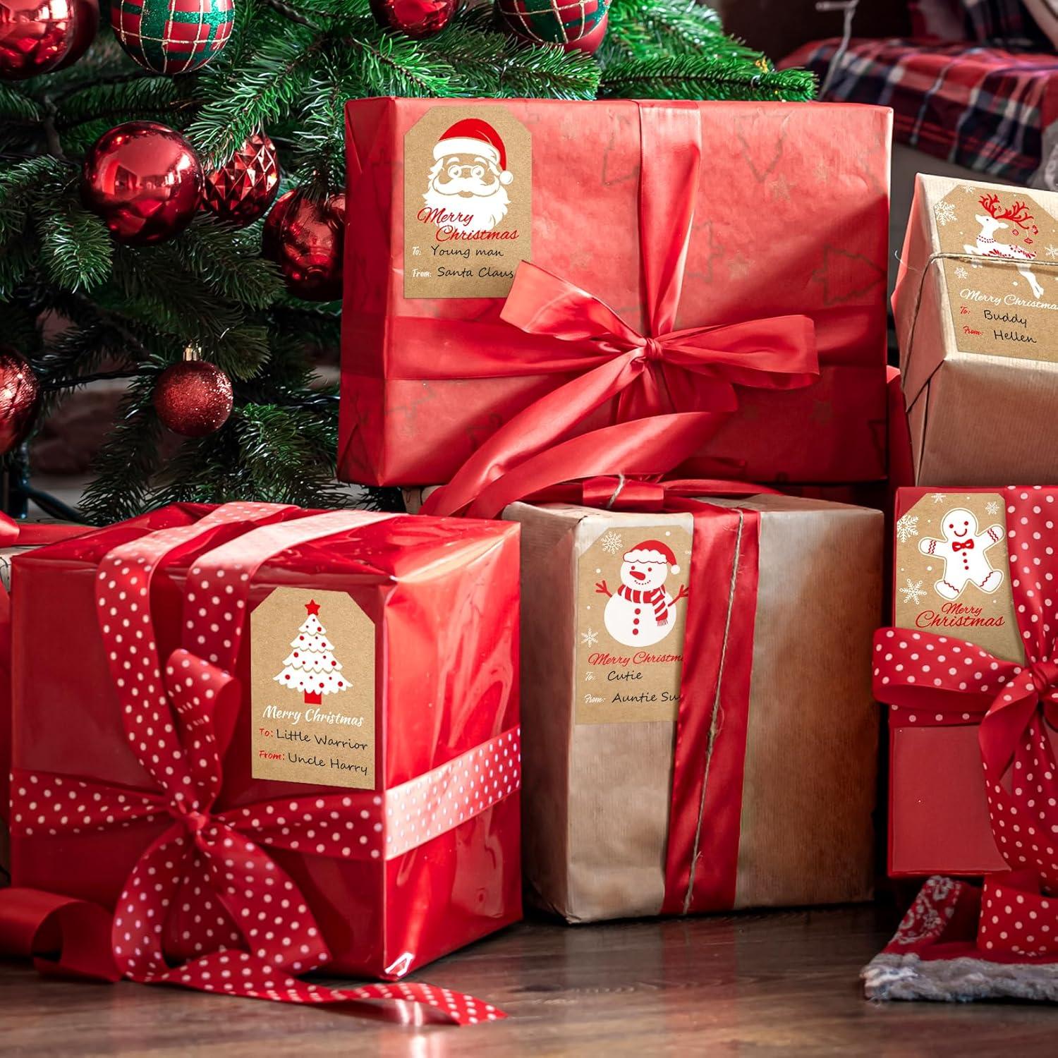 imageSooez Christmas Gift Tags Natural Kraft Gift Stickers for Christmas Presents Self Adhesive to and from Name Tags 120Pcs Xmas Present Labels for Holiday Wrapping Paper 8 Designs 2quot x 3quot GreenStyle2