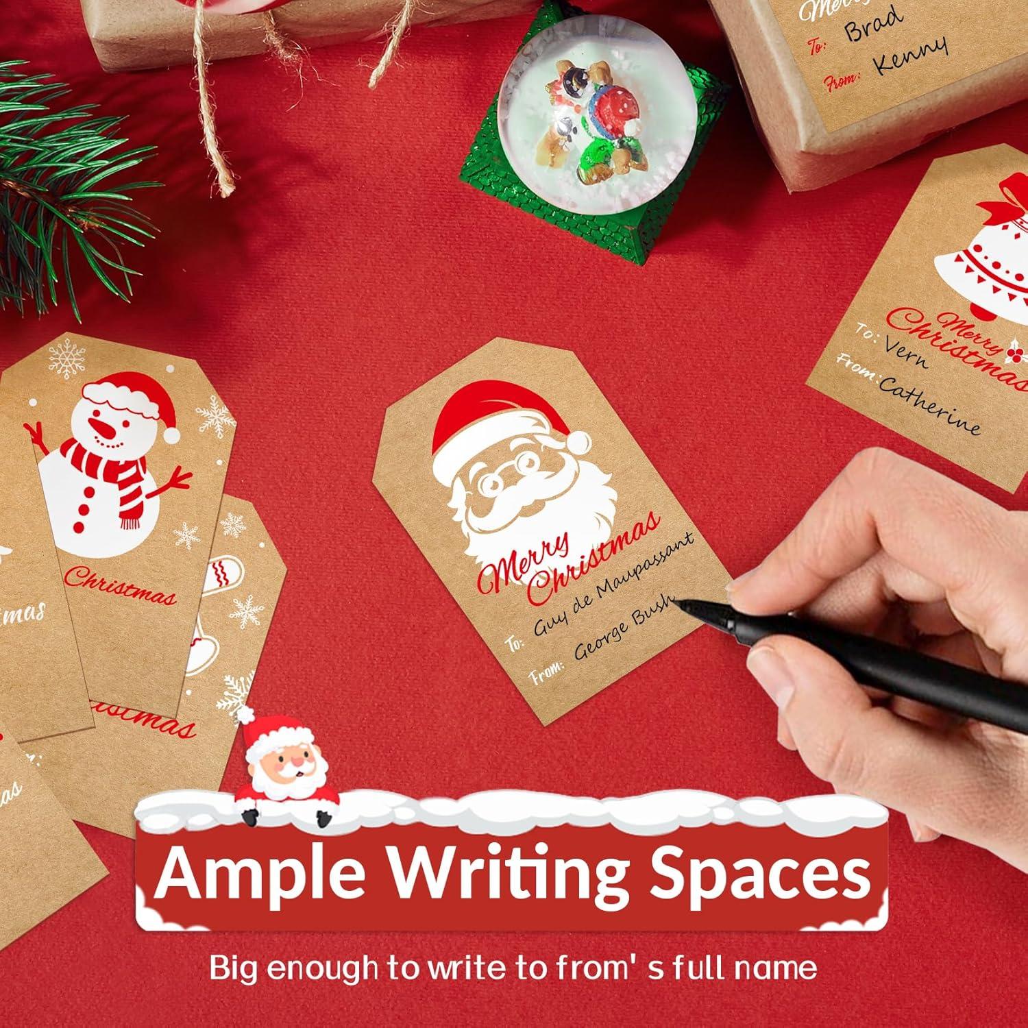 imageSooez Christmas Gift Tags Natural Kraft Gift Stickers for Christmas Presents Self Adhesive to and from Name Tags 120Pcs Xmas Present Labels for Holiday Wrapping Paper 8 Designs 2quot x 3quot GreenStyle2