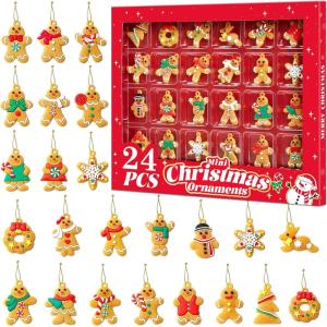 imageMini Christmas Ornaments Sooez Set of 24 Cute Miniature Gingerbread Man Tree Ornament Figures Advent Calendar Fillers Durable ampamp WellCrafted Soft Rubber Figurines with Gold Loops for Easy HangingGingerbread