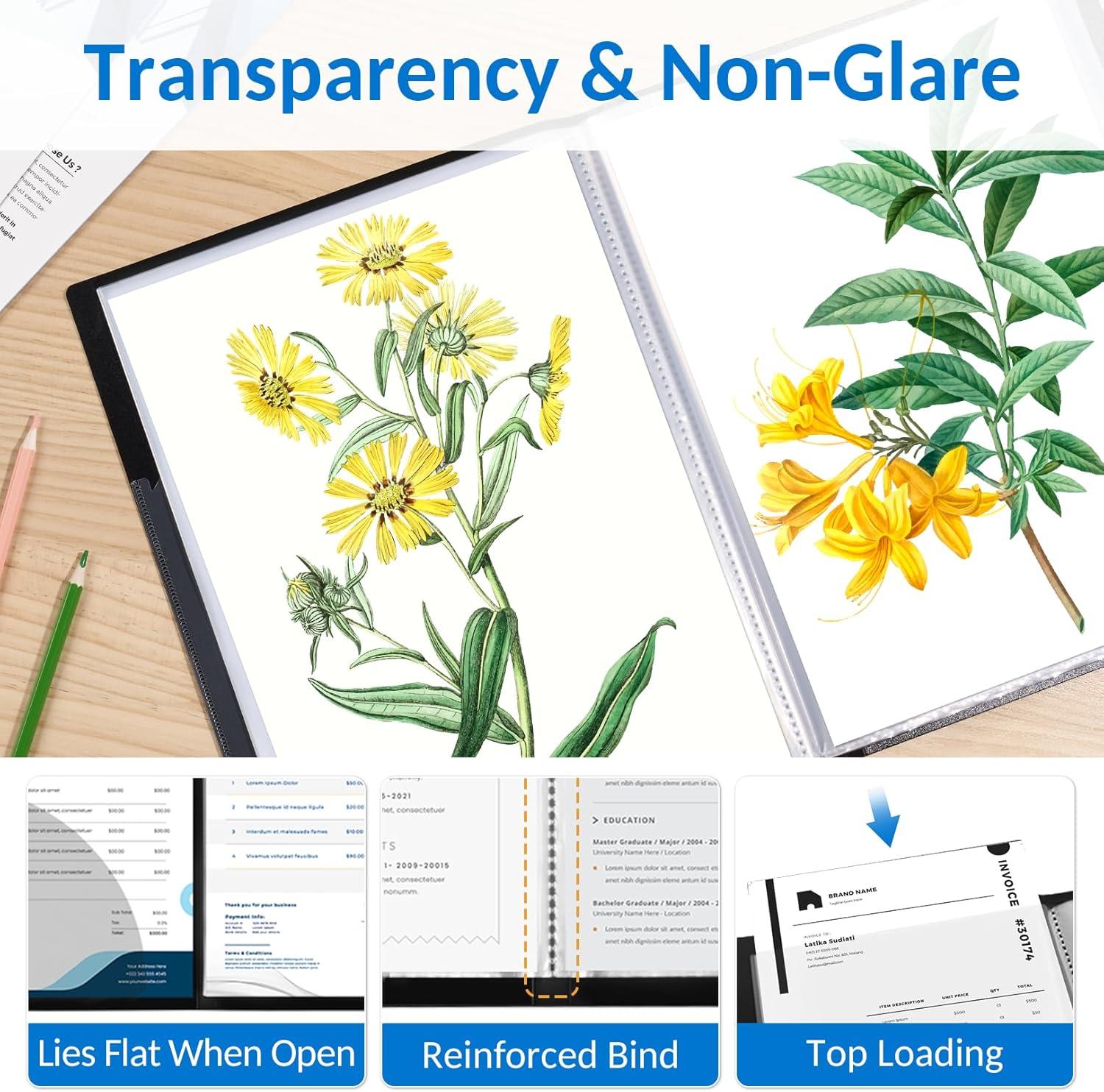 imageSooez Art Portfolio 9quotx12quot 72 Pockets Large Portfolio Folder Display 144 Pages Heavy Duty Binder with Plastic SleevesampampElastic Band Presentation Book with Clear Sheet Protector for Artwork OrganizerBlack