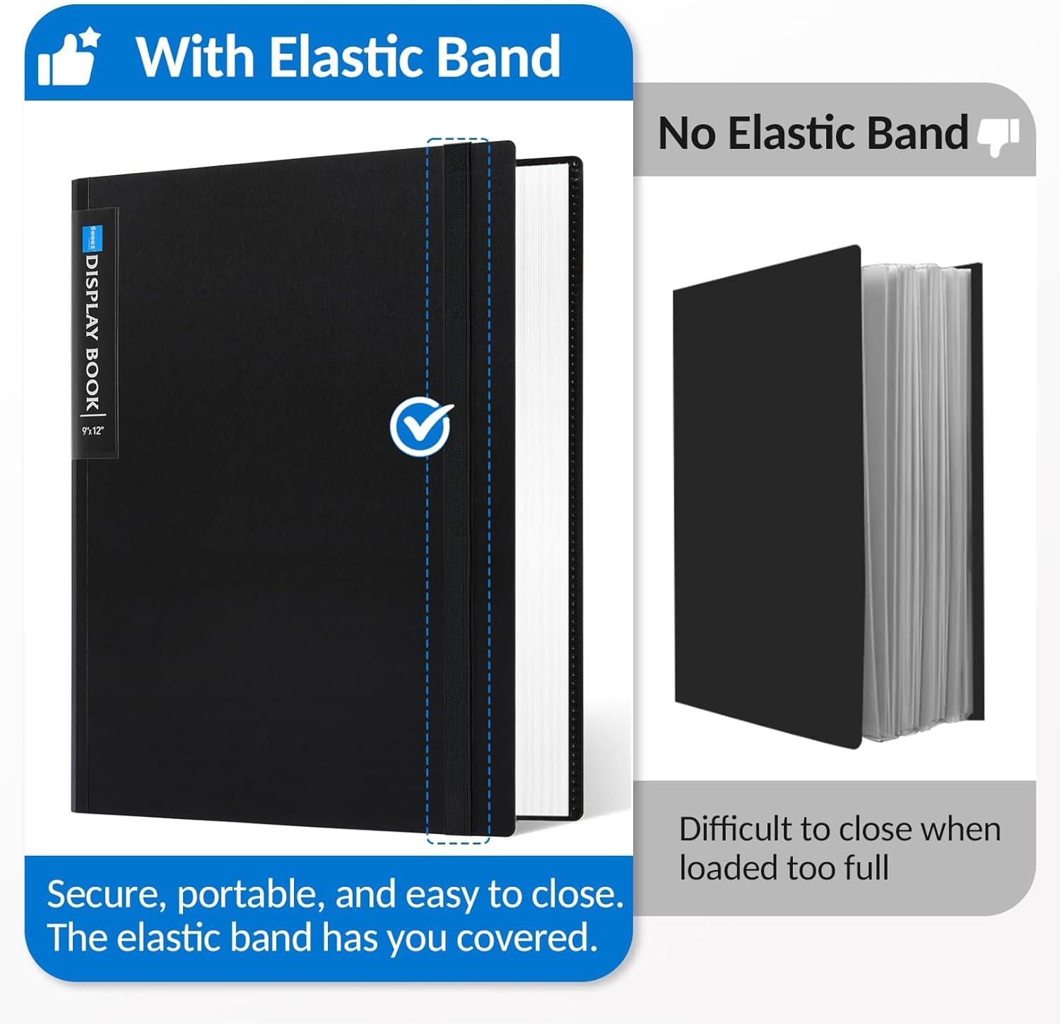 imageSooez Art Portfolio 9quotx12quot 72 Pockets Large Portfolio Folder Display 144 Pages Heavy Duty Binder with Plastic SleevesampampElastic Band Presentation Book with Clear Sheet Protector for Artwork OrganizerBlue