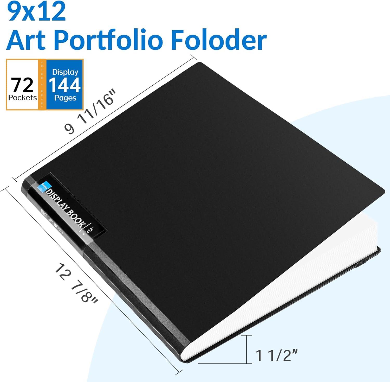 imageSooez Art Portfolio 9quotx12quot 72 Pockets Large Portfolio Folder Display 144 Pages Heavy Duty Binder with Plastic SleevesampampElastic Band Presentation Book with Clear Sheet Protector for Artwork OrganizerBlue
