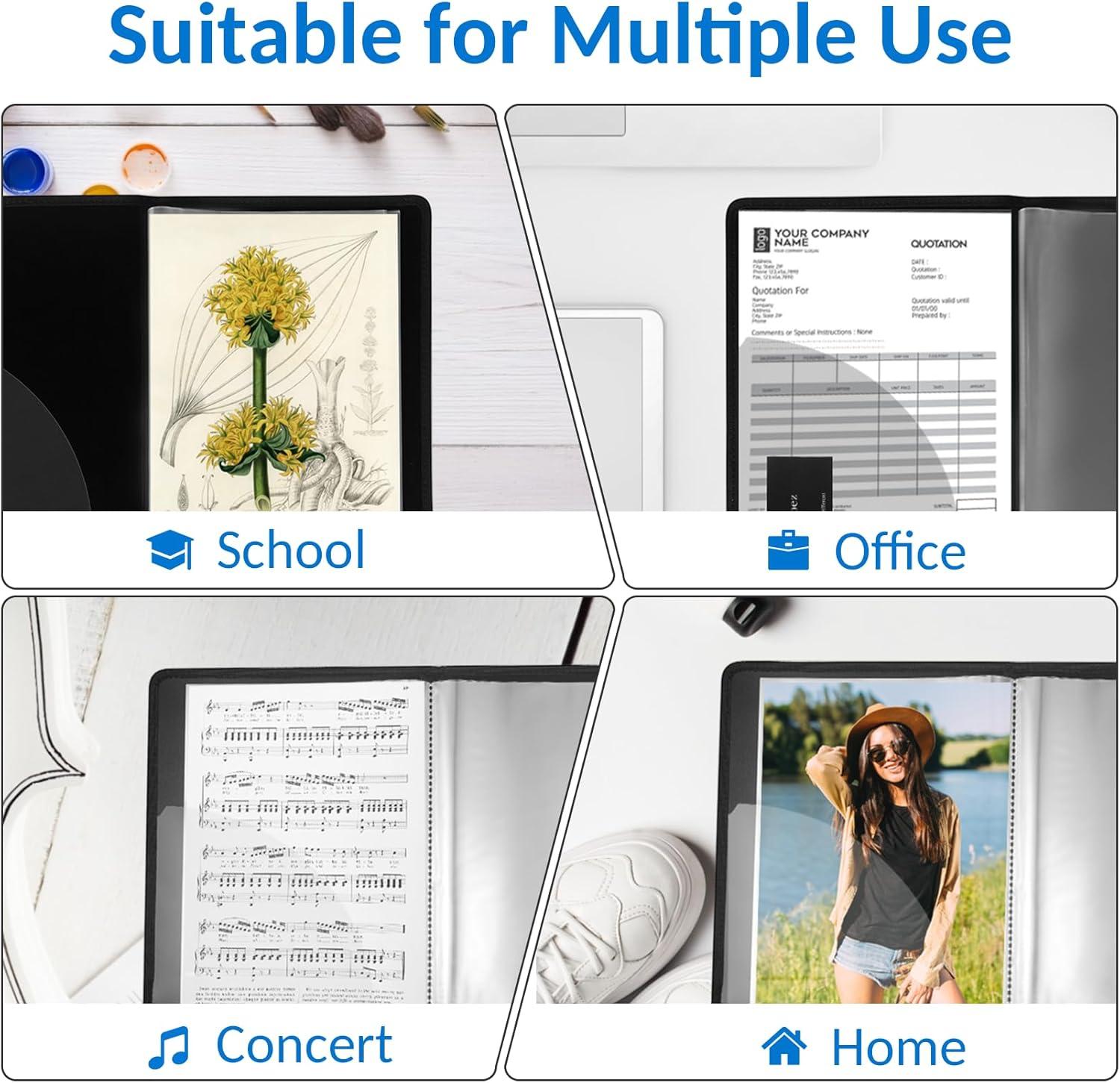 imageSooez Art Portfolio 9quotx12quot 72 Pockets Large Portfolio Folder Display 144 Pages Heavy Duty Binder with Plastic SleevesampampElastic Band Presentation Book with Clear Sheet Protector for Artwork OrganizerBlack