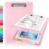 imageSooez Clipboard with Storage Plastic Storage Clipboard with Low Profile Clip Heavy Duty Nursing Clipboards Foldable Coaches Clip Board for Work Kids Teacher Must Haves Office School SuppliesAlight Pink