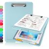 imageSooez Clipboard with Storage Plastic Storage Clipboard with Low Profile Clip Heavy Duty Nursing Clipboards Foldable Coaches Clip Board for Work Kids Teacher Must Haves Office School SuppliesAhaze Blue