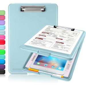 imageSooez Clipboard with Storage Plastic Storage Clipboard with Low Profile Clip Heavy Duty Nursing Clipboards Foldable Coaches Clip Board for Work Kids Teacher Must Haves Office School SuppliesAhaze Blue