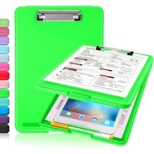 imageSooez Clipboard with Storage Plastic Storage Clipboard with Low Profile Clip Heavy Duty Nursing Clipboards Foldable Coaches Clip Board for Work Kids Teacher Must Haves Office School SuppliesAgreen