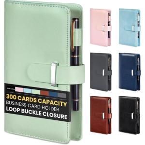 imageSooez 300 Capacity Business Card Holder Organizer Professional Business Card Holder Case Book with Secure Loop Premium Vegan Leather Credit Card Holder for Women Men Gift Card Storage GreyGreen