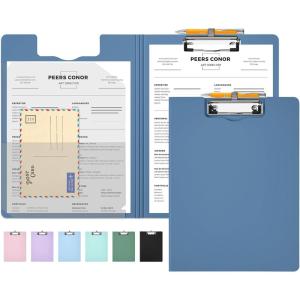 imageSooez Thicker Clipboard Folder Foldable Nursing Clip Boards with Adjustable Pen Loop ampamp Tabbed Pockets Portfolio with Low Profile Clip 360 Folding Lightweight 945 x 126 Document Holder for WorkGray Blue
